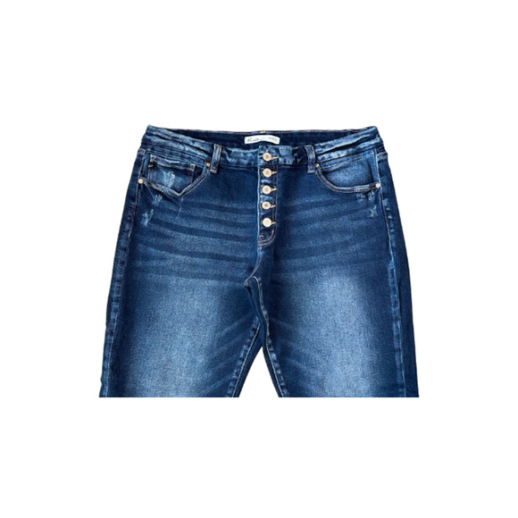 Kan Can Jeans Boyfriend Cuffed Distressed Button Fly Denim Blue Women’s 32 - Picture 2 of 8